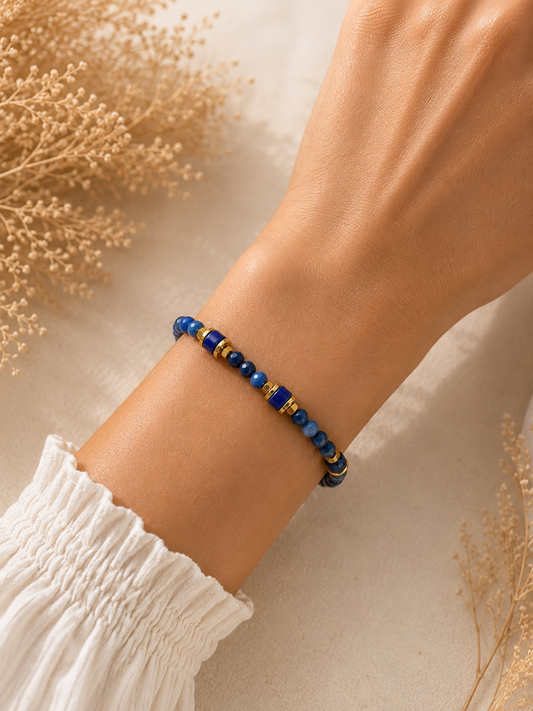 Bracelet Lapis Lazuli facetté doré