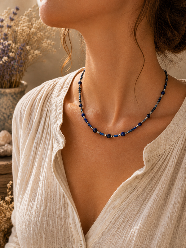 Collier Lapis Lazuli facetté et rond