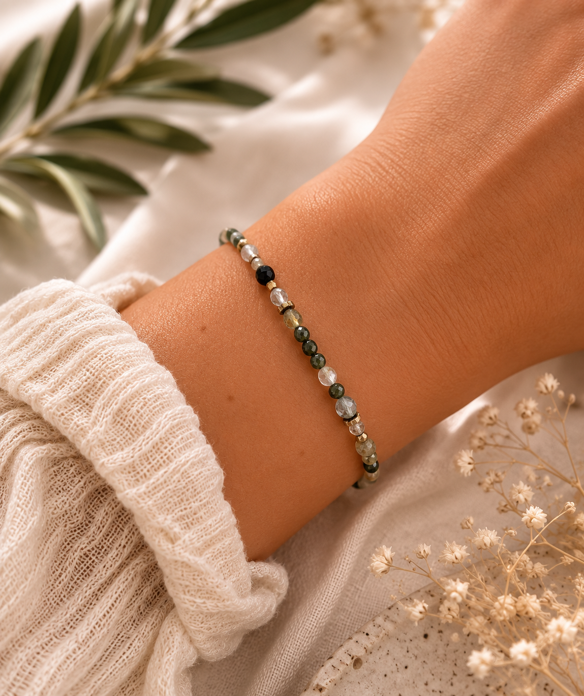 Bracelet Quartz vert facetté - Doré