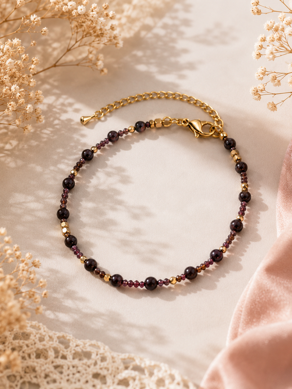 Bracelet grenat argenté ou doré