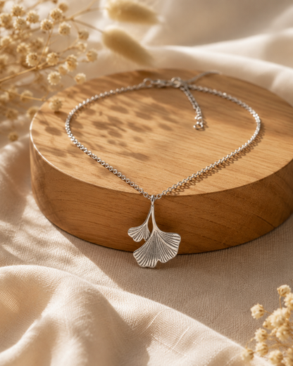 🌿 Collier Gingko Argenté