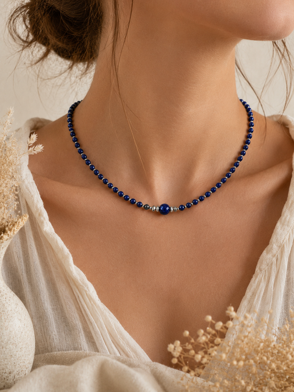 Collier Lapis Lazuli rond argenté