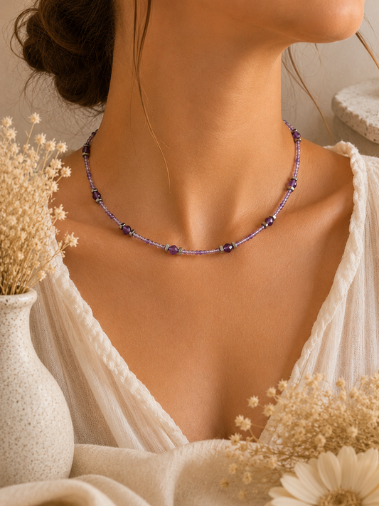 Collier Améthyste facetté argenté