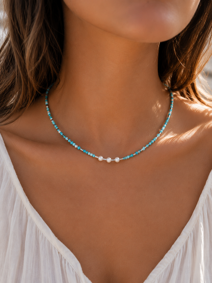 Collier Océane - création artisanale – Apatite & Perle de culture