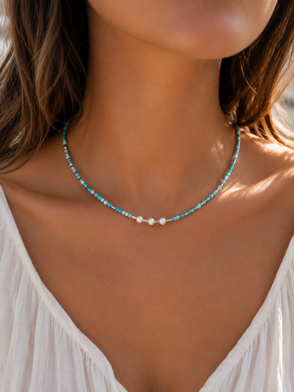 Collier Océane - création artisanale – Apatite & Perle de culture