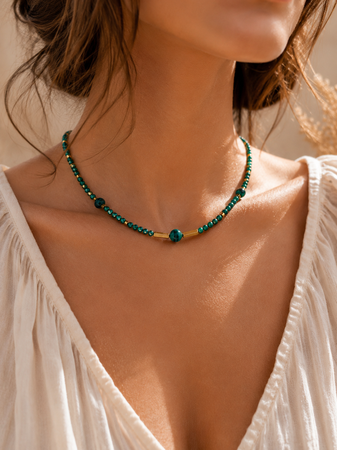 Collier création en Malachite