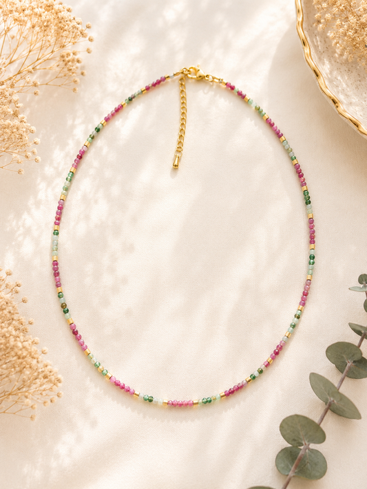 Collier création Tourmaline Rose & Agate Mousse
