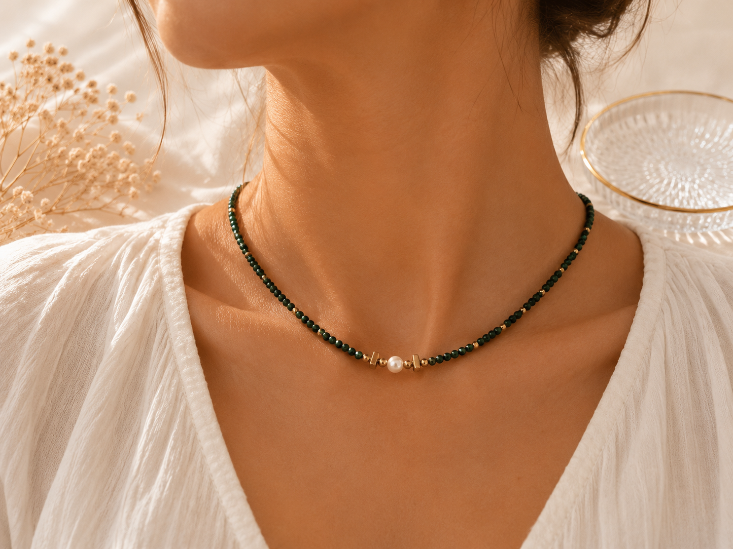 Collier malachite doré