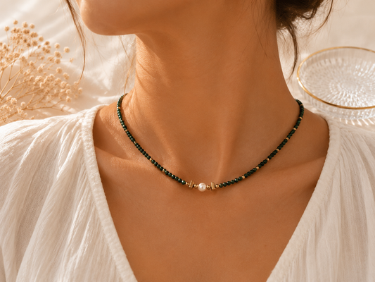 Collier malachite doré