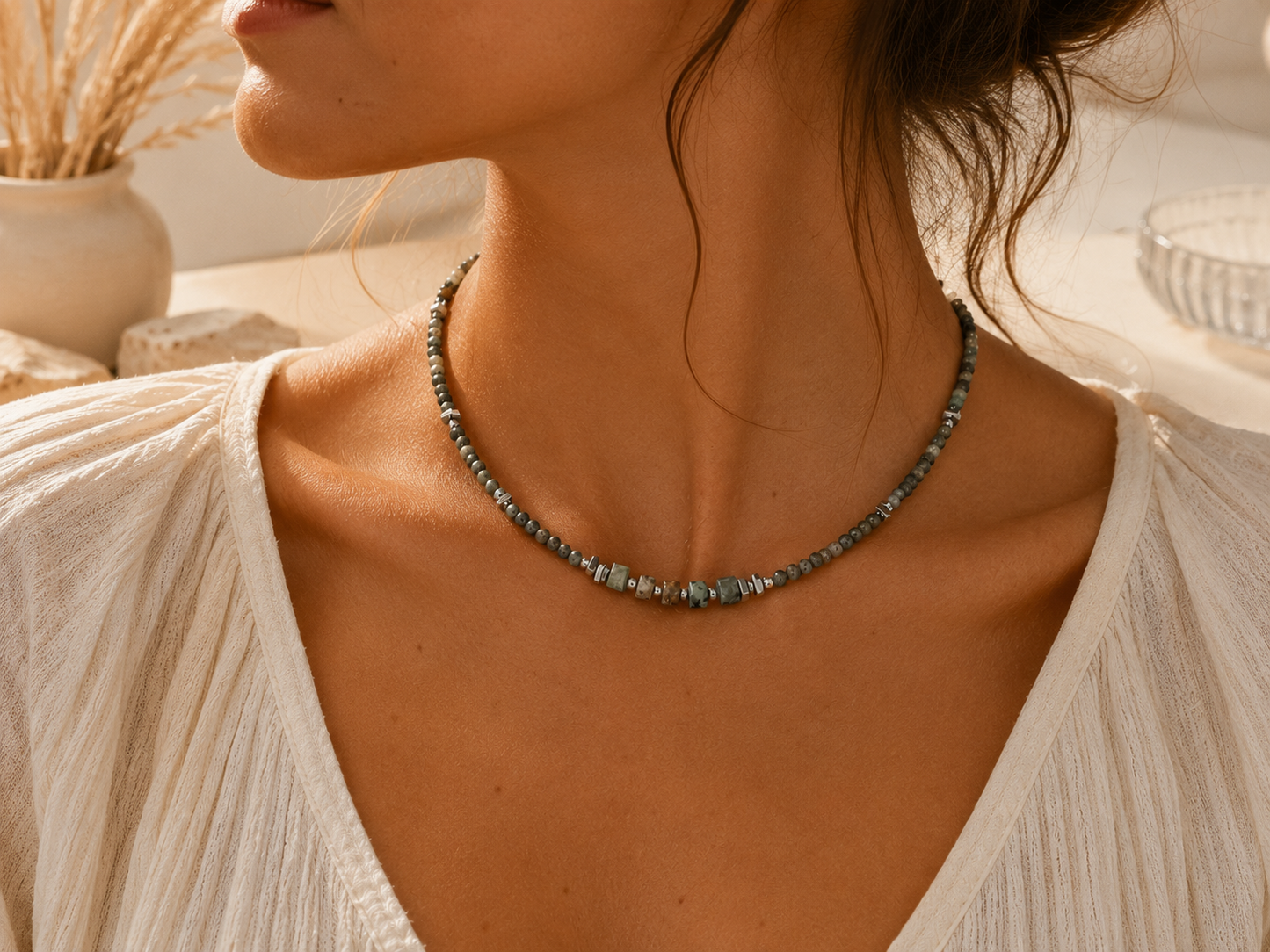 Collier Turquoise Africaine argenté