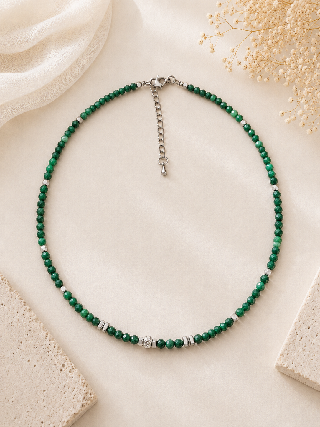 Collier Malachite argenté
