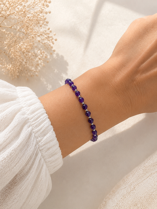 Bracelet Améthyste rond argenté