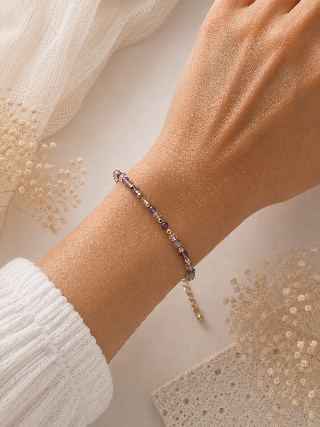 Bracelet Améthyste facetté fin doré