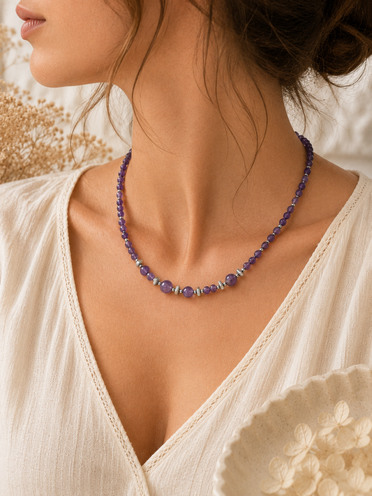 Collier Améthyste rond argenté