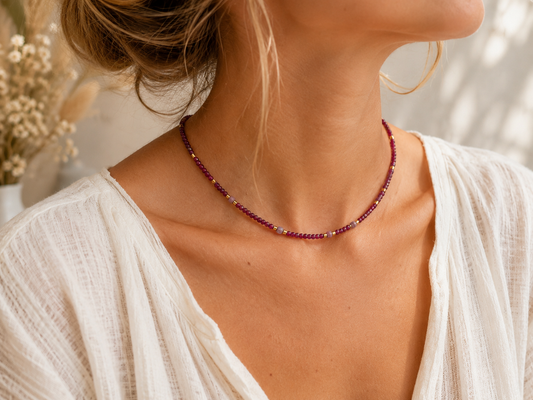 Collier Tourmaline Rose facetté - doré