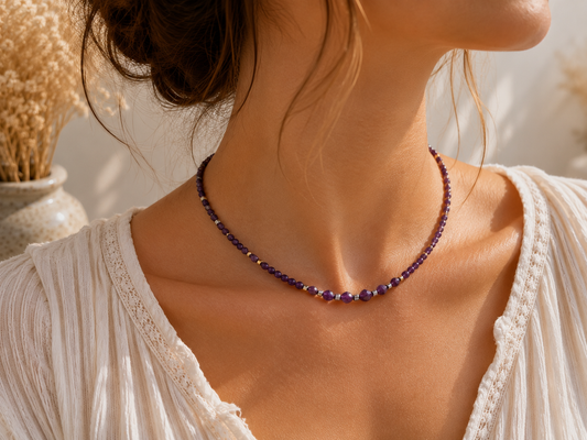 Collier Améthyste facetté et rond doré