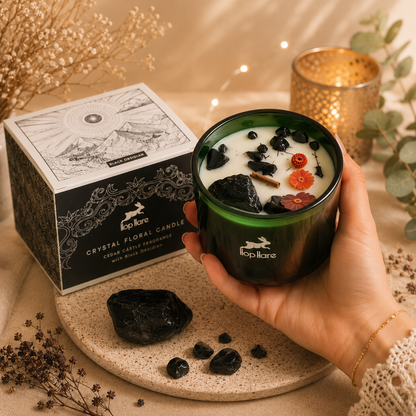 Obsidienne - Cédre - Bougie parfumée avec pierres naturelles