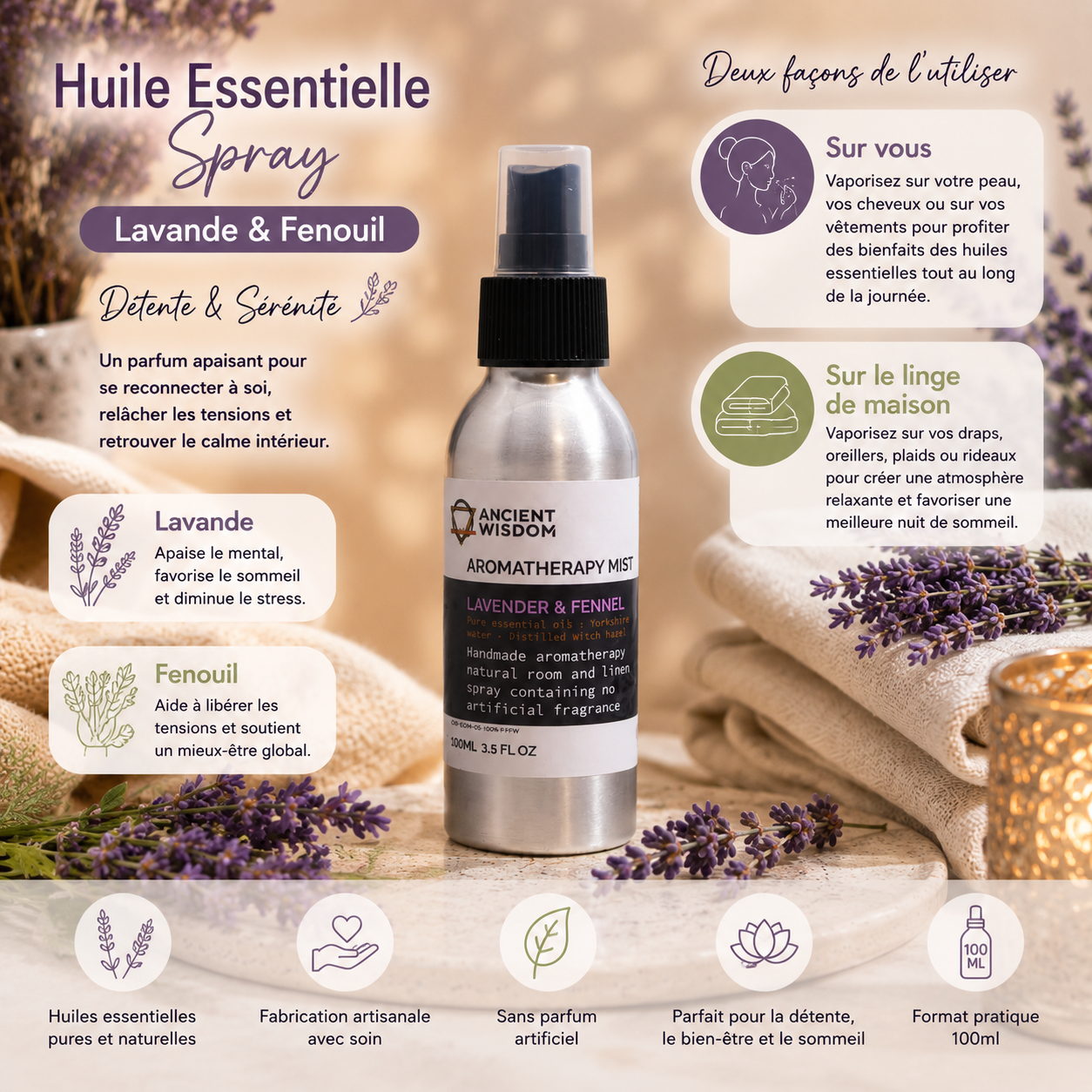 Brume d'Aromathérapie Lavande - Corps, Linge & Maison