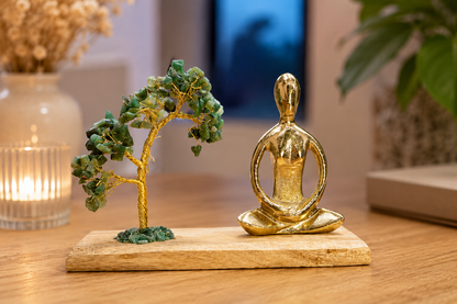 Jardin Zen Aventurine Verte & Méditation – Arbre de Vie en Pierre Naturelle – Harmonie et Prospérité