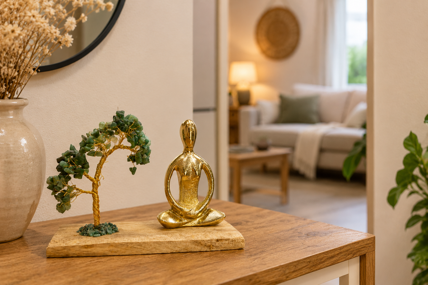 Jardin Zen Aventurine Verte & Méditation – Arbre de Vie en Pierre Naturelle – Harmonie et Prospérité