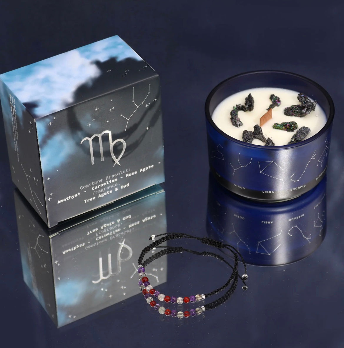 Bougie de Cristal du Zodiaque avec Bracelet de Pierres Précieuses - Bélier