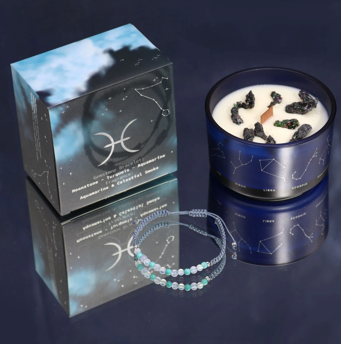 Bougie de Cristal du Zodiaque avec Bracelet de Pierres Précieuses - Bélier