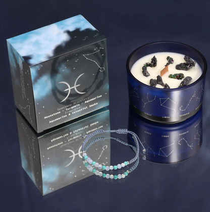 Bougie de Cristal du Zodiaque avec Bracelet de Pierres Précieuses - Bélier