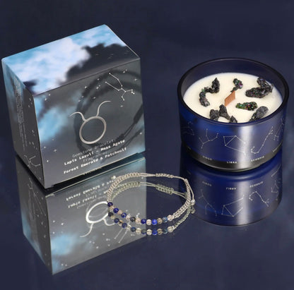 Bougie de Cristal du Zodiaque avec Bracelet de Pierres Précieuses - Bélier