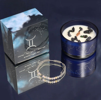 Bougie de Cristal du Zodiaque avec Bracelet de Pierres Précieuses - Bélier