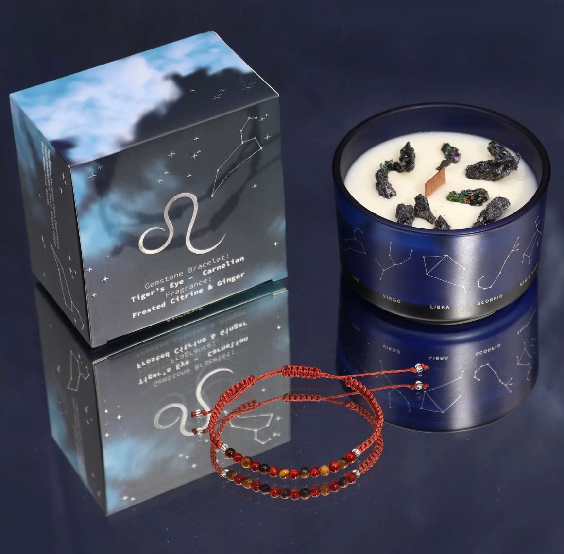 Bougie de Cristal du Zodiaque avec Bracelet de Pierres Précieuses - Bélier