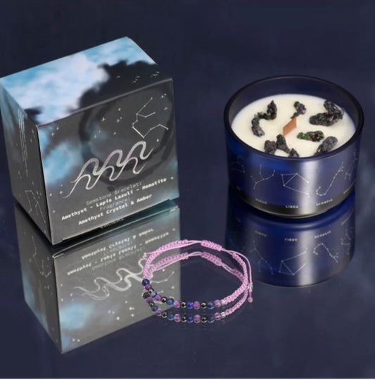 Bougie de Cristal du Zodiaque avec Bracelet de Pierres Précieuses - Bélier