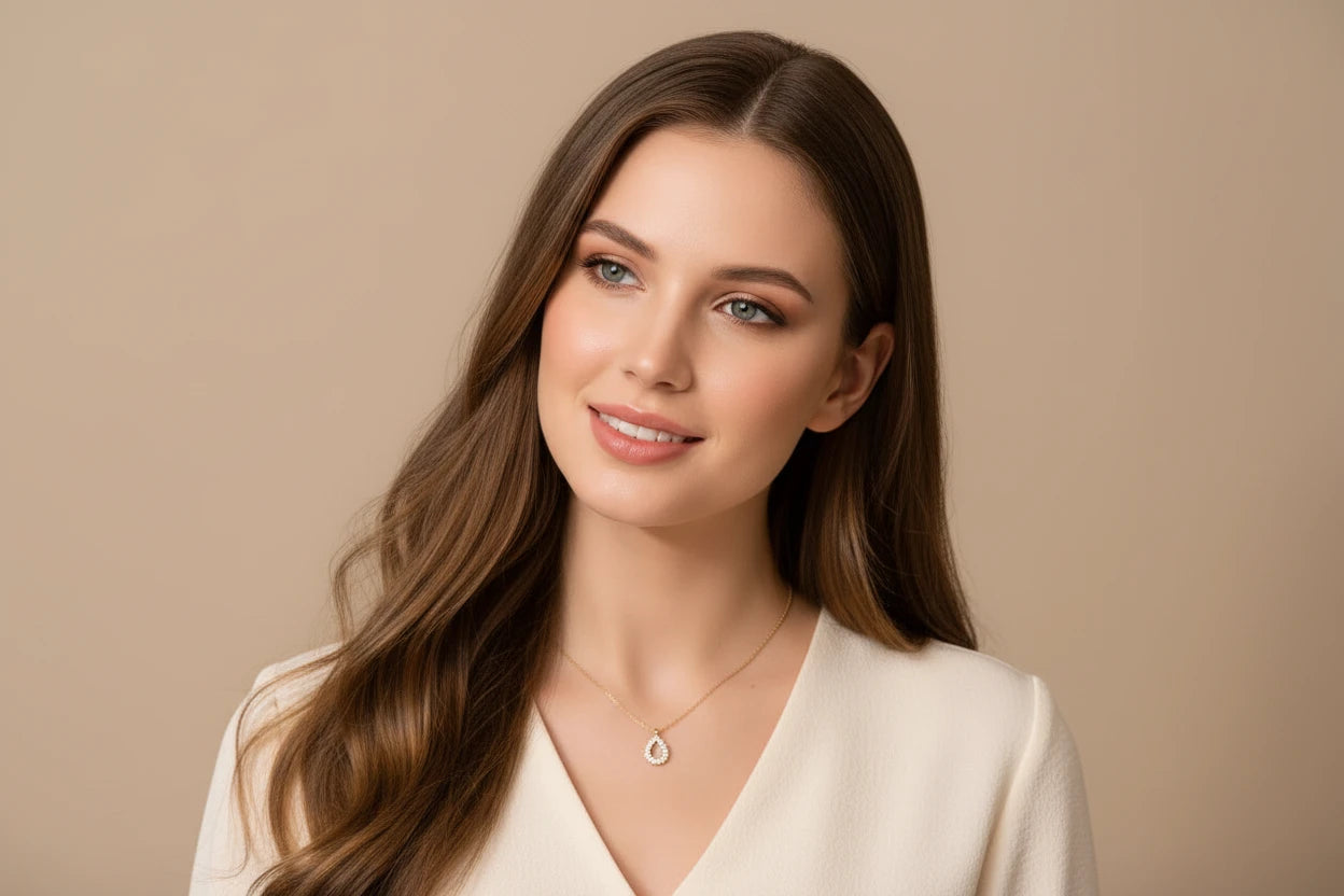 Collier Doré Pendentif Goutte Incrusté de Strass