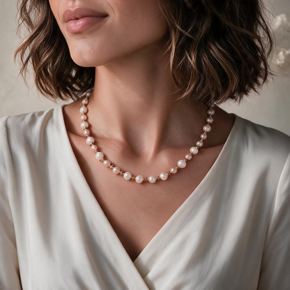 ✨ Éclat de Rose – Collier en Perles de Culture d’Eau Douce