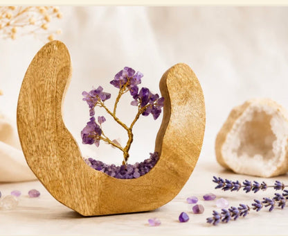 Quartz rose - Jardin d'Arbre en Pierres Précieuses en bois de Manguier