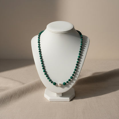✨ Collier Malachite Argenté & Perle d’Eau Douce ✨