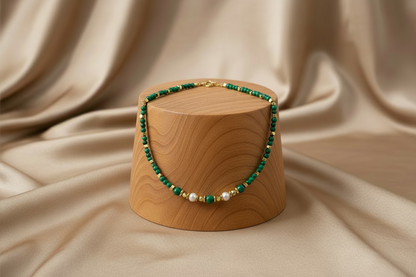 ✨ Collier Tess Malachite & Perle d’Eau Douce – Création Artisanale ✨