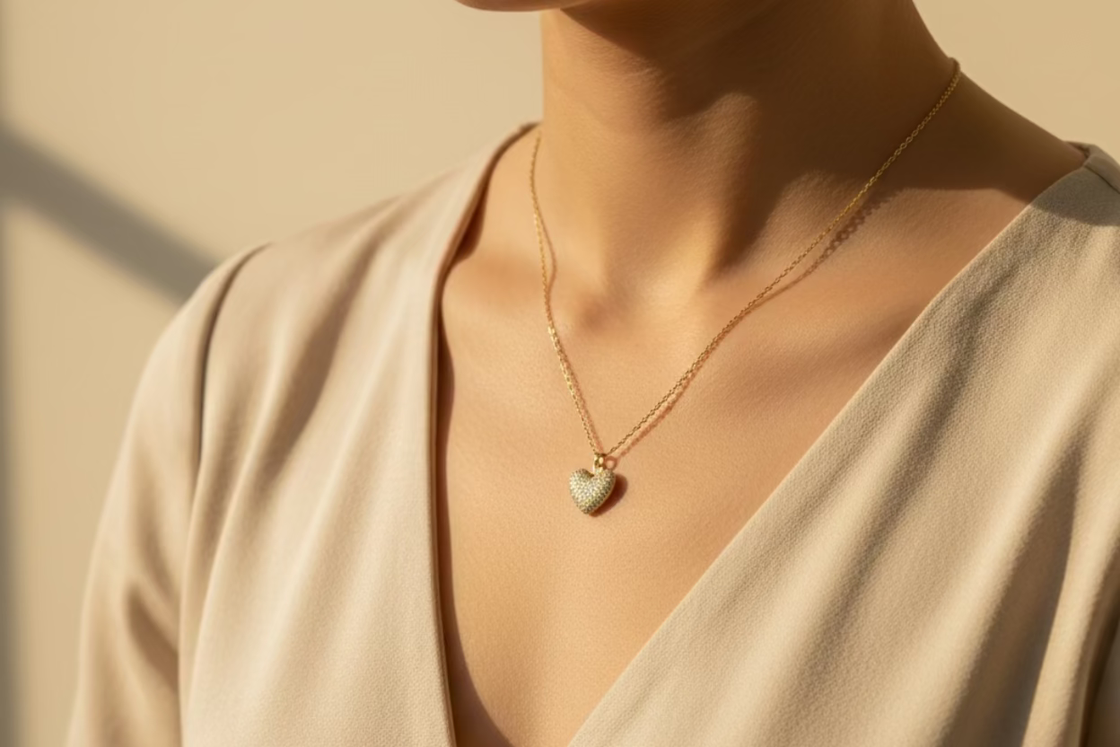 Collier Cœur Strass Brillant