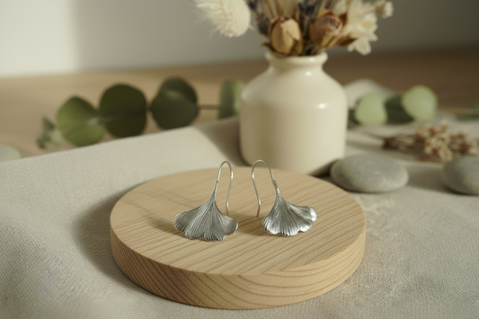 🌿 Boucles d’oreilles Gingko Argentées