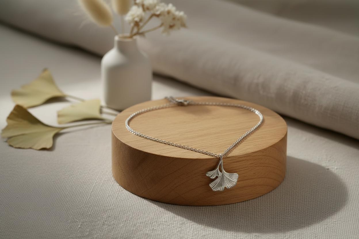 🌿 Collier Gingko Argenté