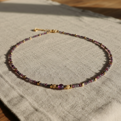 ✨ Collier en Rubis Saphir & Hématite – Élégance naturelle