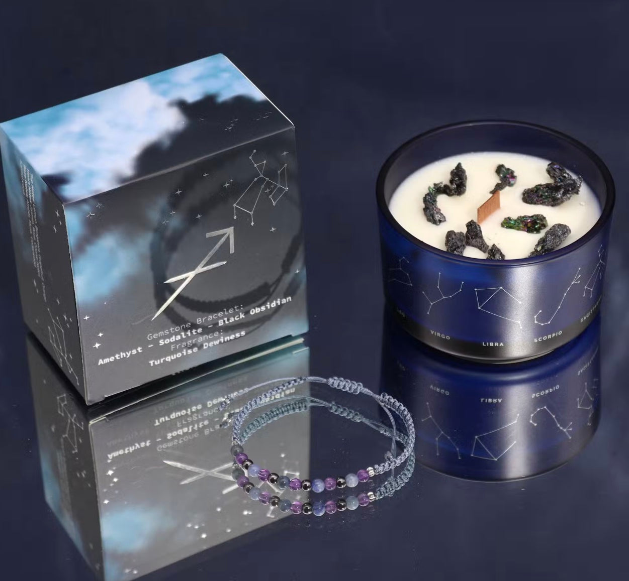 Bougie de Cristal du Zodiaque avec Bracelet de Pierres Précieuses - Bélier